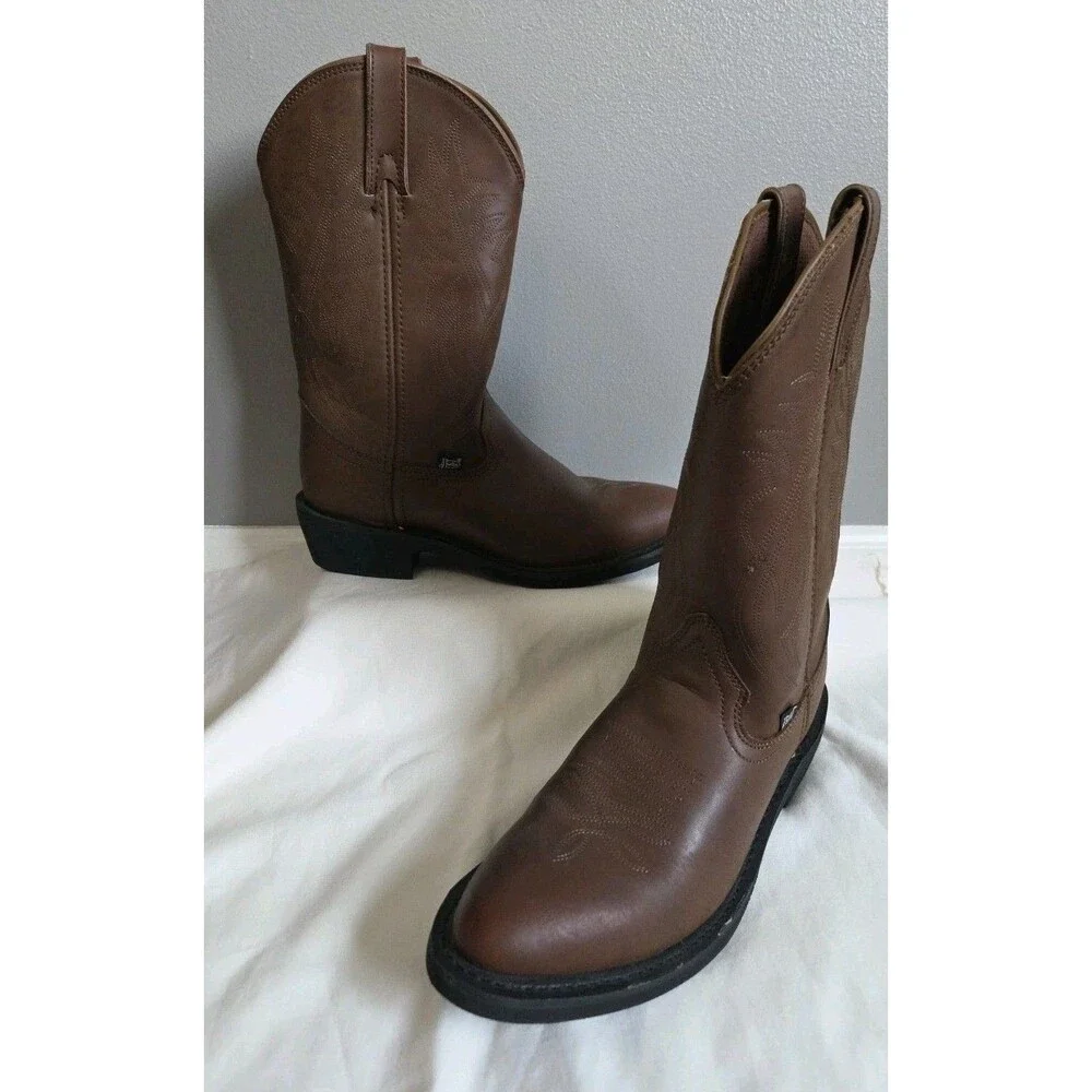 EUC Justin Basic Boots JB1100 | Men's Size 9D | Brown Leather Boots Ranch Cowboy